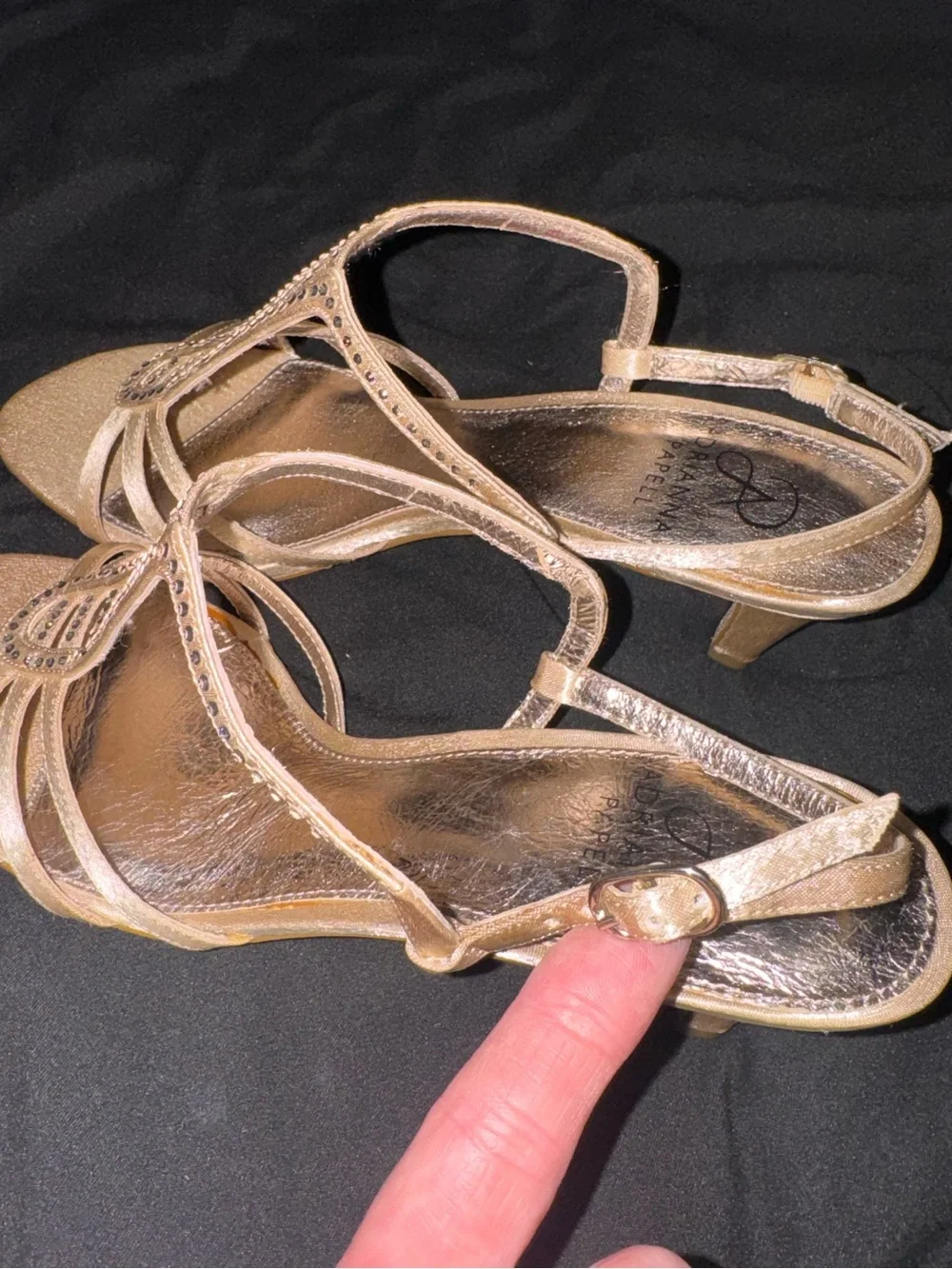 Adrianna Papell Gold Rhinestone T-Strap Sandals Leather Size 8M